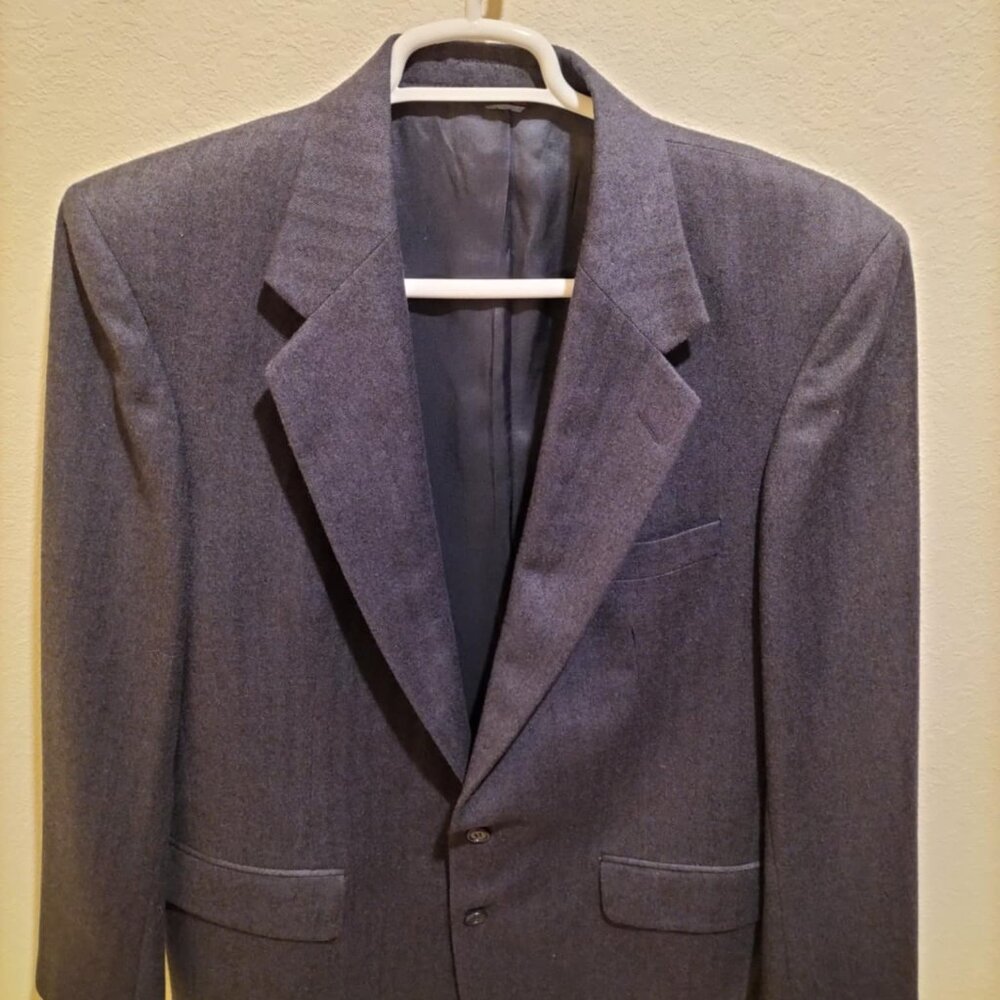 Men 100% Pure Wool Tailored Exclusively Suit Jacket Blazer Dark Gray S 44 Long